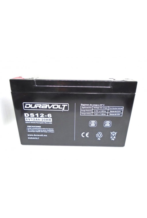 D6-12 Bateria Recargable Sellada de Acido Plomo 6V 12A