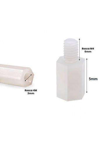 SEP-PLA-5 Separador Hexagonal Macho Hembra 5mm de Plástico Sin Tornillo