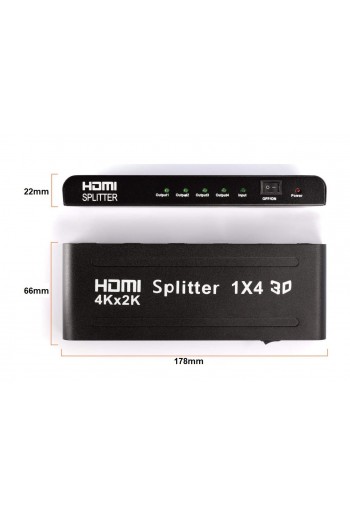 130-096 Divisor Splitter con Amplificador HDMI Full HD de 4 Salidas 1X4, 3840 x 2160, 2K 4K 3D