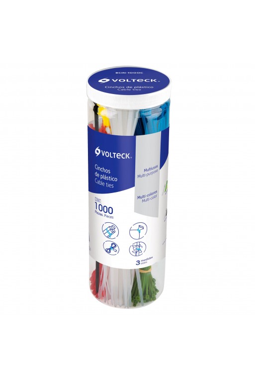 BCIN-1000C Bote Kit con 1000 Cinchos Plásticos en Colores y Medidas Surtidos Diferentes 44017