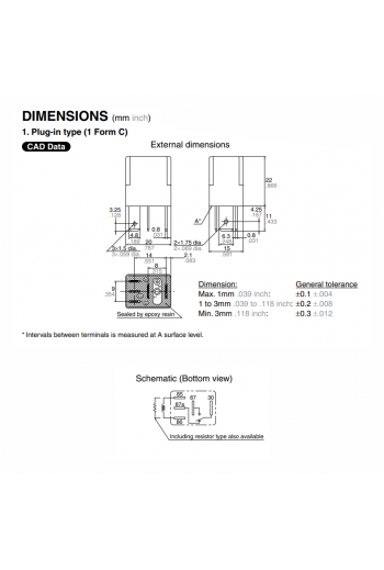 CM1F-P-12V Relevador 12V 20A 1 Polo 2 Tiros 5 Pines
