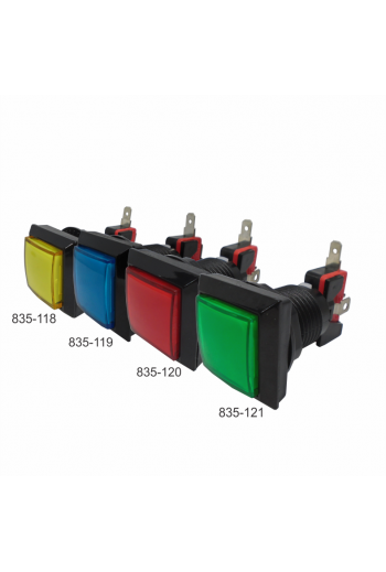 835-119 Boton Cuadrado para Maquinita Color Azul Con Microswitch y Piloto 3A 250V