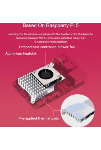 XS-515 Disipador de Calor y Ventilador para Raspberry PI 5 OFICIAL