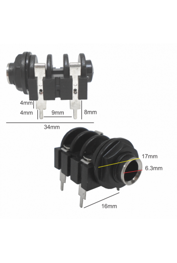 705-574 Jack Mono 6.3 mm para PCB, 4 Pines, Circuito Cerrado