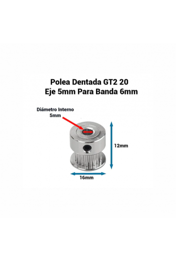 XS-271 Polea Dentada GT2 2GT 20T de 20 Dientes con Orificio (eje) de 5mm