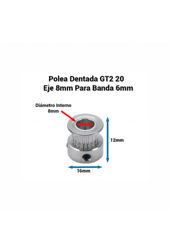 XS-444 Polea Dentada GT2 2GT 20T de 20 Dientes con Orificio (eje) de 8mm