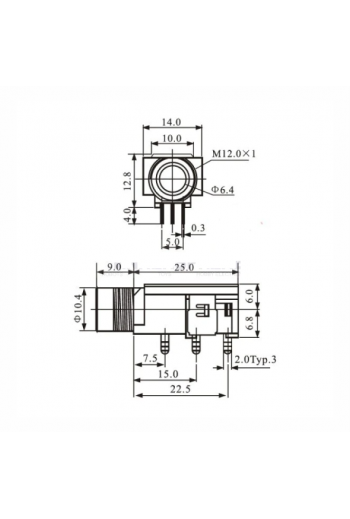 705-584 Jack 6.3 Mono para Circuito Impreso Circuito Cerrado