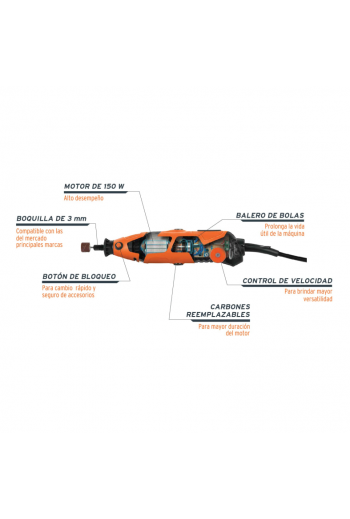 MOTO-A2 Herramienta Rotativa Mototool Mini Taladro Profesional 150W con 97 Accesorios 17449