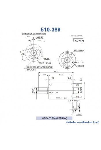 510-389 Motor de Corriente Directa, 6V a 24V, 16400RPM, RS-390SH-2270