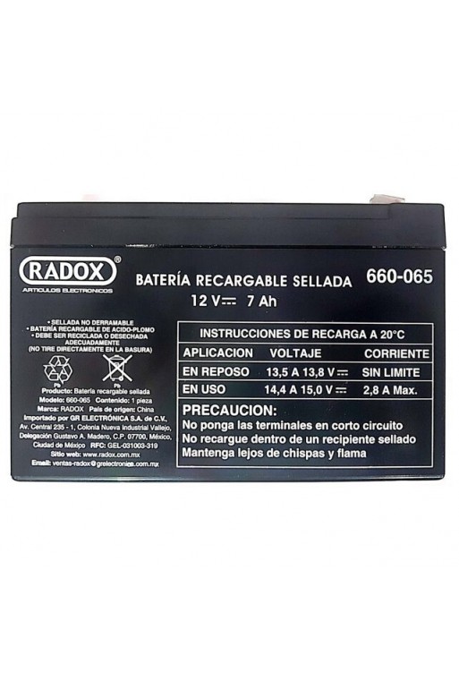 660-065 Bateria Recargable Sellada de Acido Plomo 12V 7A