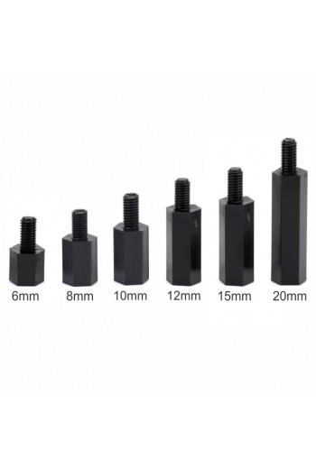 SEP-PLA-12 Separador Hexagonal Macho Hembra M3 12mm de Nylon Plástico Sin Tornillo