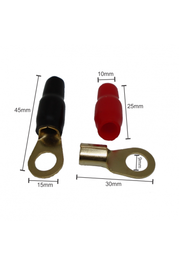 520-928 Kit de 4 Terminales con Aislante Tipo de Ojillo para Cables Calibre 6AWG, Color Rojo y Negro