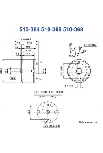 510-364 Motor Eléctrico 1.5 a 12 VDC, 2700RPM, RF-500TB-12560