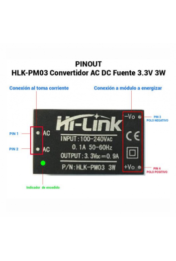 XS-379 Convertidor Fuente AC-DC 3.3V 900mA HLK-PM03 HI-LINK