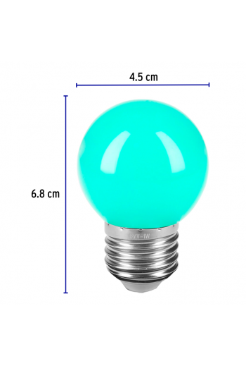 LED-1VE Lampara Foco LED Tipo Bulbo G45 Base E26 E27 1W 127V, Color Verde 46027