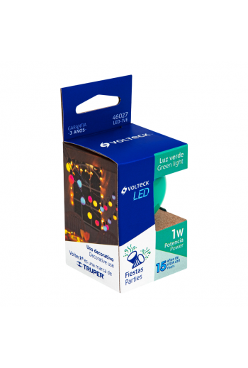 LED-1VE Lampara Foco LED Tipo Bulbo G45 Base E26 E27 1W 127V, Color Verde 46027