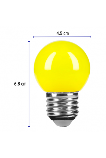 LED-1AM Lampara Foco LED Tipo Bulbo G45 Base E26 E27 1W 127V, Color Amarillo 46028