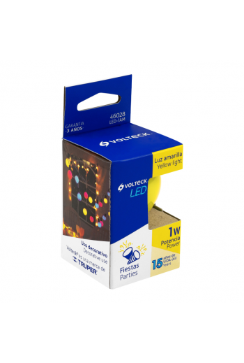 LED-1AM Lampara Foco LED Tipo Bulbo G45 Base E26 E27 1W 127V, Color Amarillo 46028