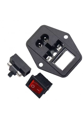 705-343 Tomacorriente Interlock con Interruptor , Piloto y Porta Fusible, Atornillable, 120-250VAC 2.5A