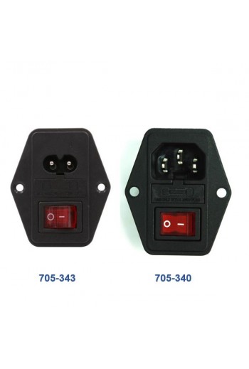 705-343 Tomacorriente Interlock con Interruptor , Piloto y Porta Fusible, Atornillable, 120-250VAC 2.5A