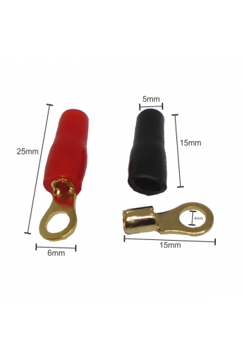 520-920 Kit de 4 Terminales con Aislante Tipo de Ojillo para Cables Calibre 14AWG, Color Rojo y Negro