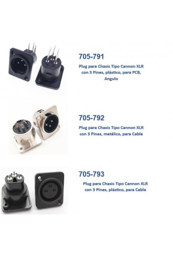 705-795 Plug para Chasis Tipo Cannon XLR con 3 Pines, Metálico, para Cable