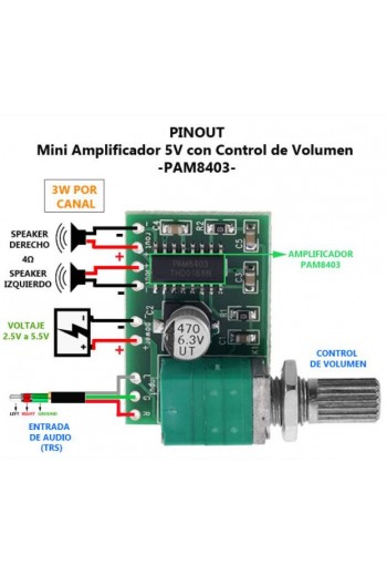 XS-193 Modulo Amplificador de Audio PAM8403 con Control de Volumen 2x3W GF1002