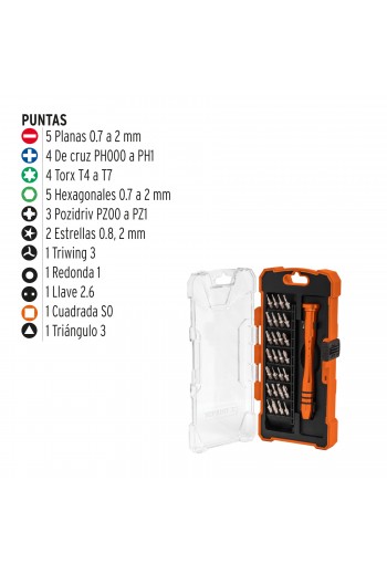 JOY-29 Juego de Desarmador con 28 Puntas Tipo Joyero 14160
