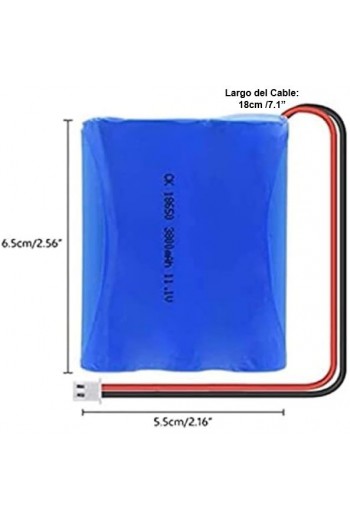 660-732 Batería Recargable de Litio 18650, 11.1V 2800mAh con Cables y Conector Universal