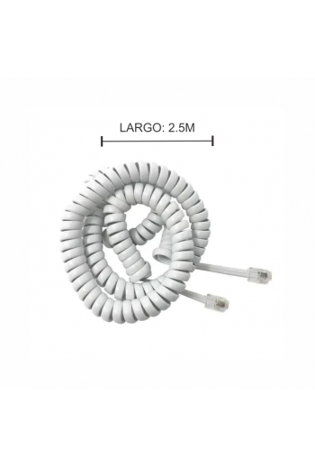 863-605 Cable Telefónico para Auricular Color Blanco 2.5M RJ-9 RJ9 Espiral