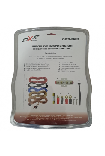 083-024  Kit de Instalación para Audio Car Automotriz Calibre 8 AWG 1000W