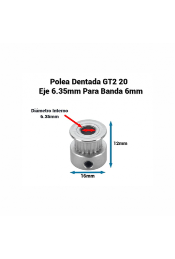 XS-443 Polea Dentada GT2 2GT 20T de 20 Dientes con Orificio (eje) de 6.35mm