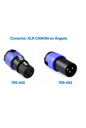 705-443 Conector XLR CANON, Macho, en Angulo, 3 Pines