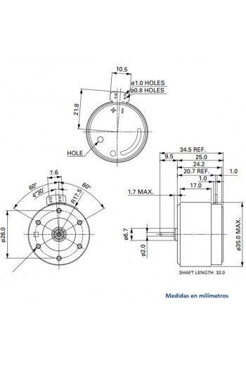 510-360 Motor de Corriente Directa, Giro Izquierdo CCW, 12V 2400RPM, EG-530AD-2B