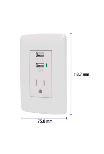 COUSB-IB Placa Contacto Aterrizado y 2 Puertos USB, Blanco 48313
