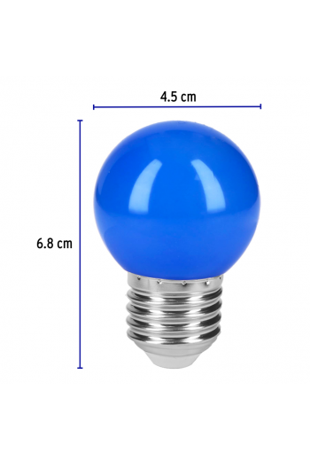 LED-1AZ Lampara Foco LED Tipo Bulbo G45 Base E26 E27 1W 127V, Color Azul 46026