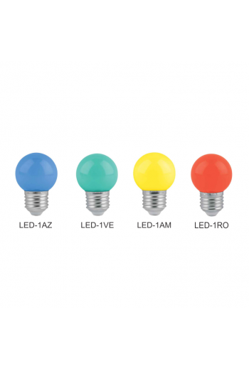 LED-1AZ Lampara Foco LED Tipo Bulbo G45 Base E26 E27 1W 127V, Color Azul 46026