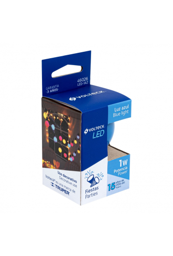 LED-1AZ Lampara Foco LED Tipo Bulbo G45 Base E26 E27 1W 127V, Color Azul 46026