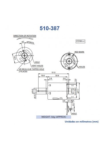 510-387 Motor de Corriente Directa, 6V a 20V, 19400RPM, RS-365SH-2080