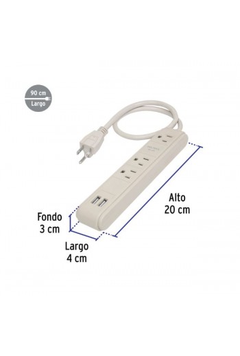 MUL-340U Multicontacto 16 AWG 3 Entradas 2 puertos USB Supresor 300 J 46089