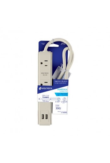 MUL-340U Multicontacto 16 AWG 3 Entradas 2 puertos USB Supresor 300 J 46089