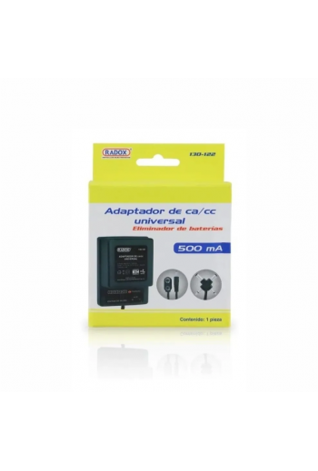 130-122 Adaptador Eliminador de Voltaje Universal 500mA, 3, 4.5, 6, 7.5, 9 y 12V