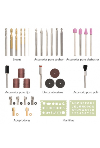 HER-201 Mini Taladro Multiusos con Brocas y Esmeriles 21 Accesorios