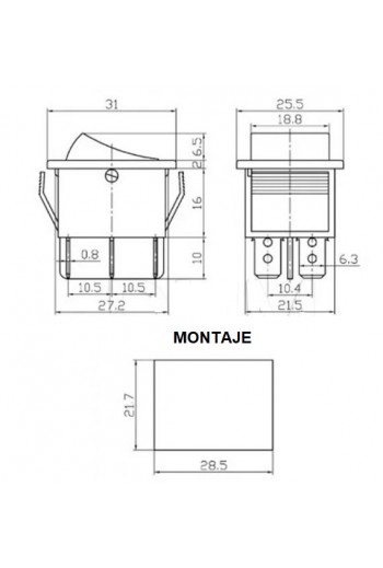 835-081 Interruptor Balancín Switch 4 Terminales 2P-2T 15A 250V KCD4-201