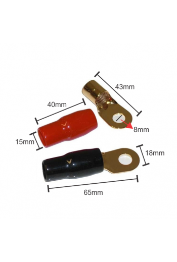 520-934 Kit de 4 Terminales con Aislante Tipo de Ojillo para Cables Calibre 0 AWG, Color Rojo y Negro