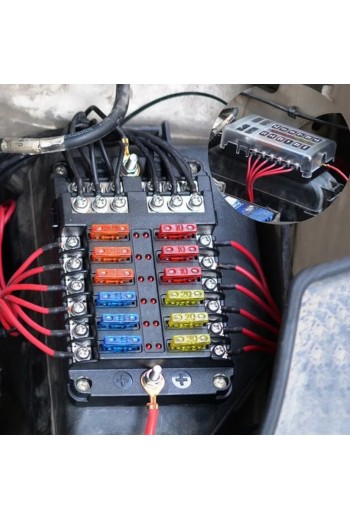 255-965 Portafusibles Panel Caja Automotriz para 12 Servicios Tipo ATC, Incluye 24 Fusibles