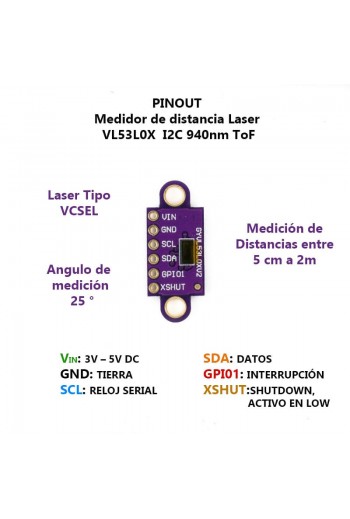 XS-359  Medidor de distancia Láser I2C 940nm ToF VL53L0X