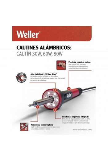 WLIR3012A Cautín Tipo Lápiz 30W 127V 400 Grados, con Luz, Marca WELLER