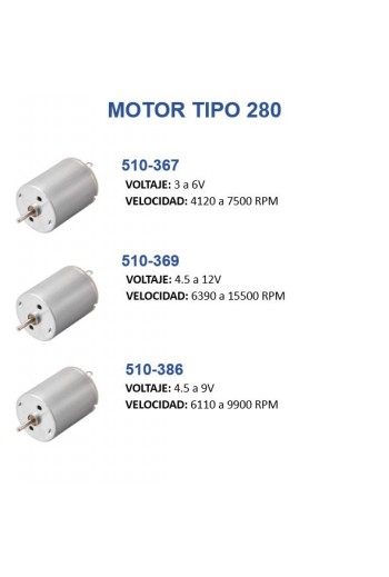 510-386 Motor de Corriente Directa, 4.5V a 9V, 11200RPM, RC-280RA-2485