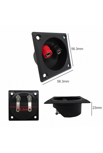 705-314 Borne para Bafle, Cuadrado, Conector Banana y Rosca, 55x55mm, Para Atornillar